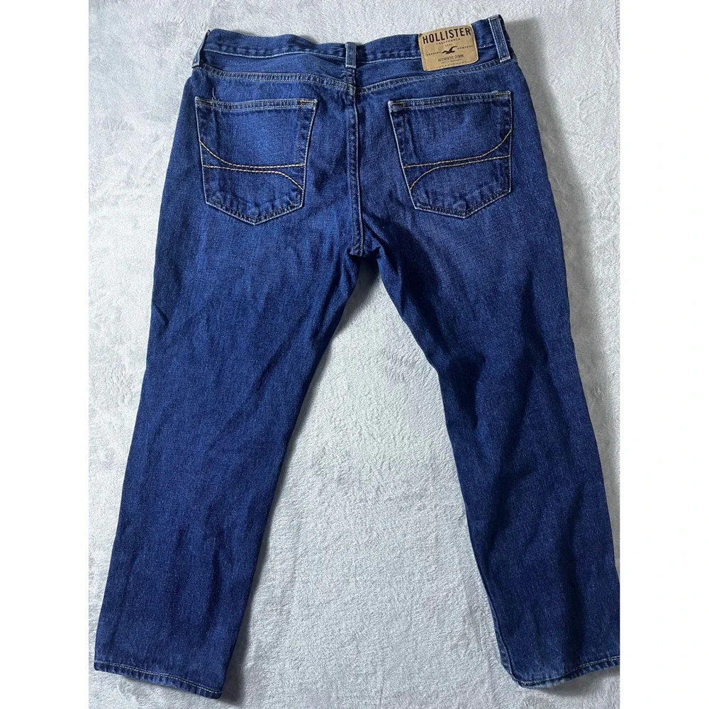 Hollister Mens Straight Leg Dark Wash Blue Denim Jeans 33x32 Button Fly